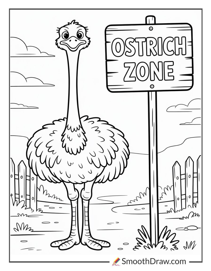 Ostrich In Zoo Exhibit
