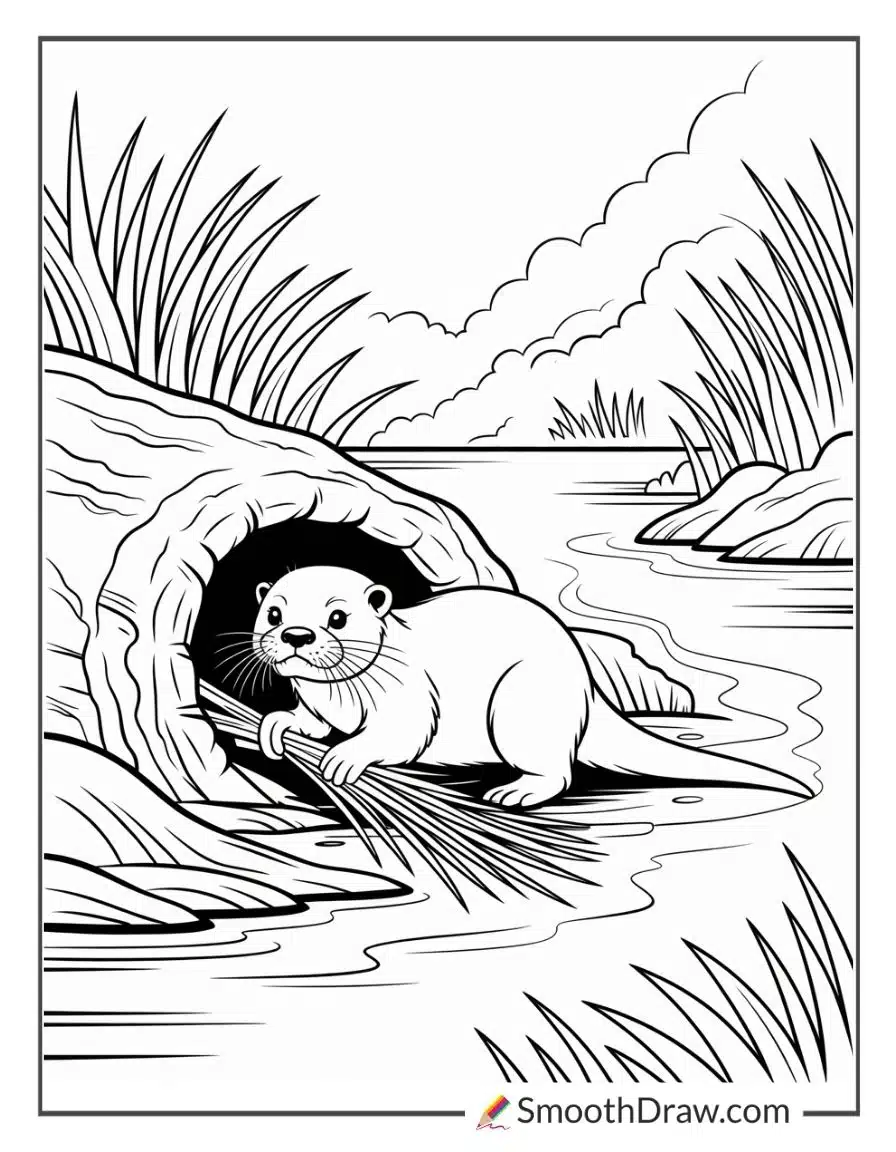 Otter Building Den Near Water