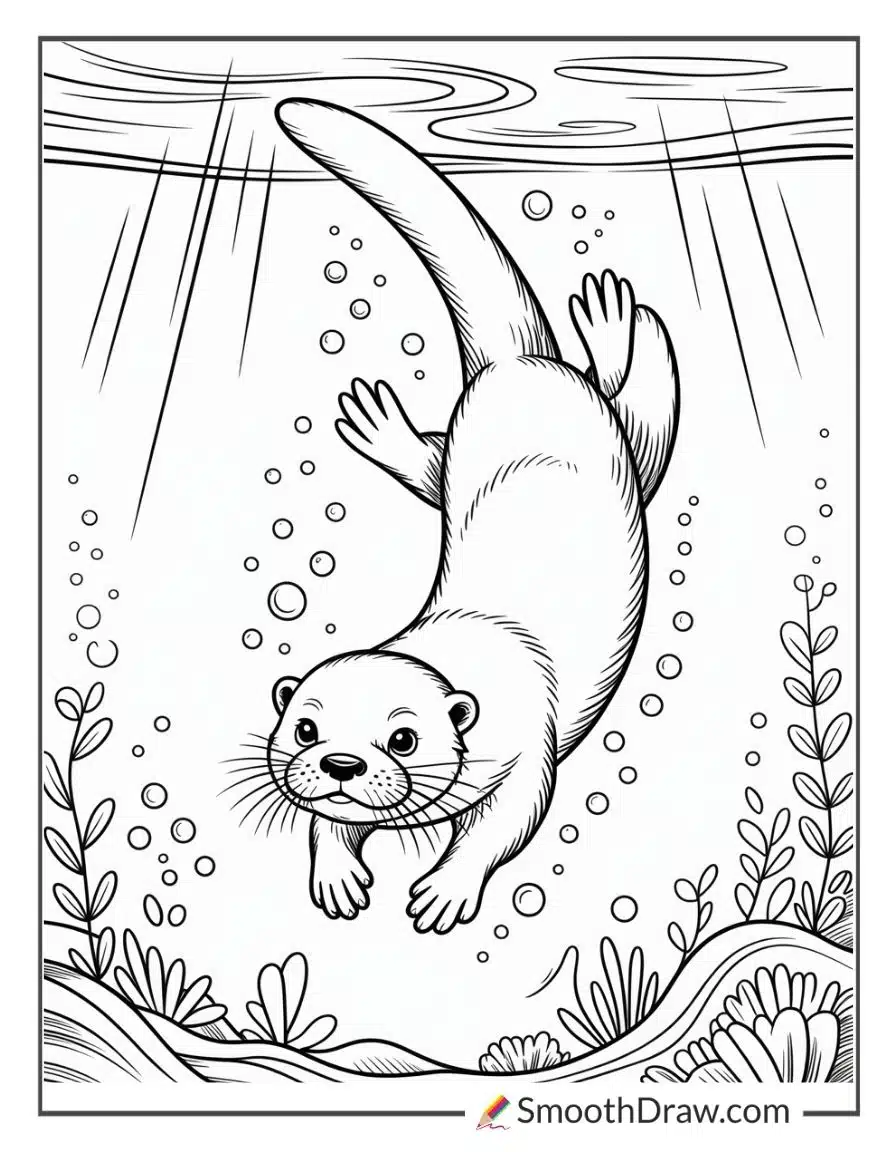 Otter Diving With Bubbles Coloring Page