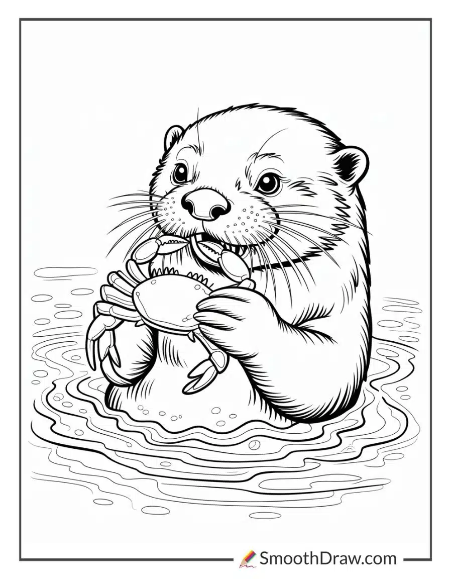 Otter Eating Crab In River