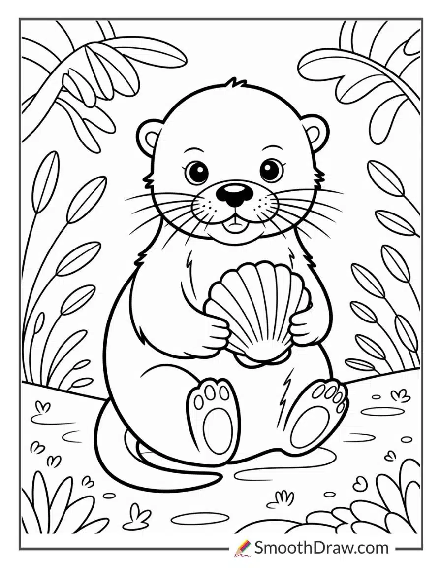 Otter Holding Shell For Coloring