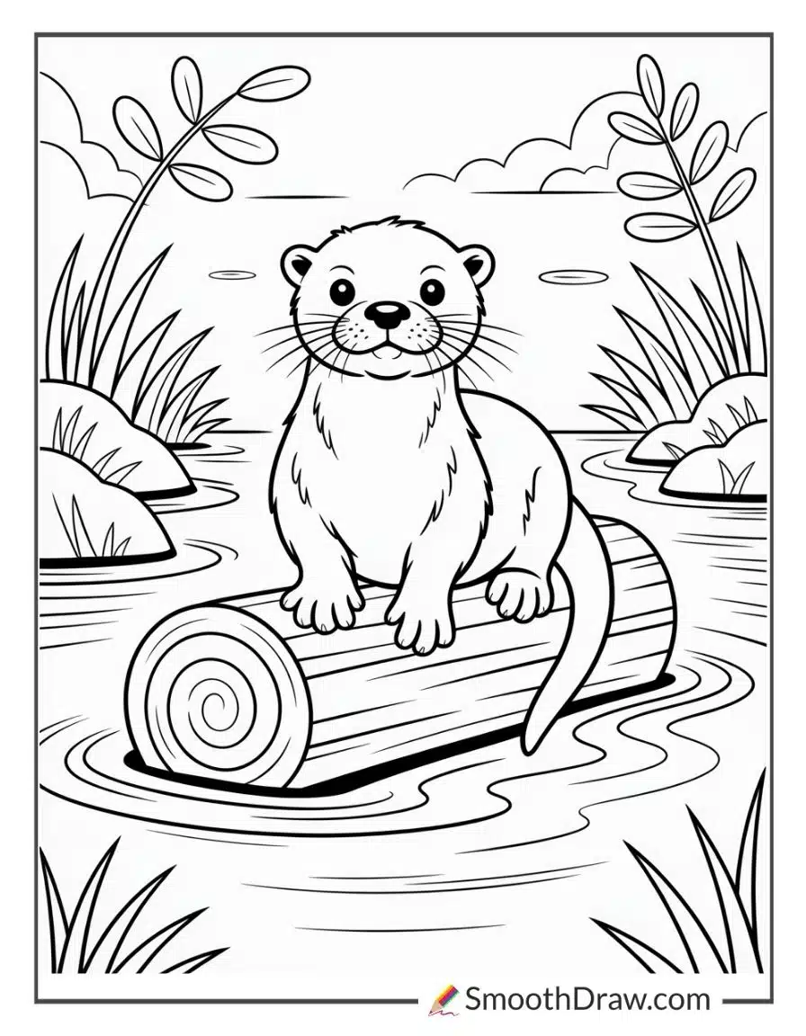 Otter On Log In River