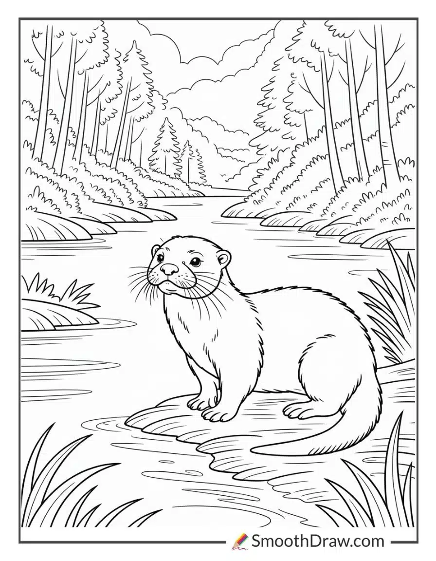 Otter Standing On Riverbank