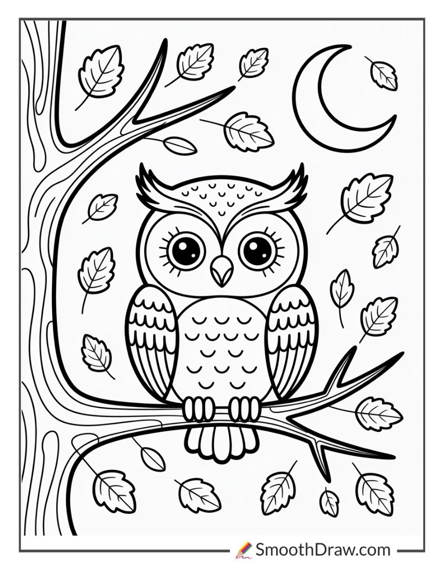 Owl Sitting On October Branch