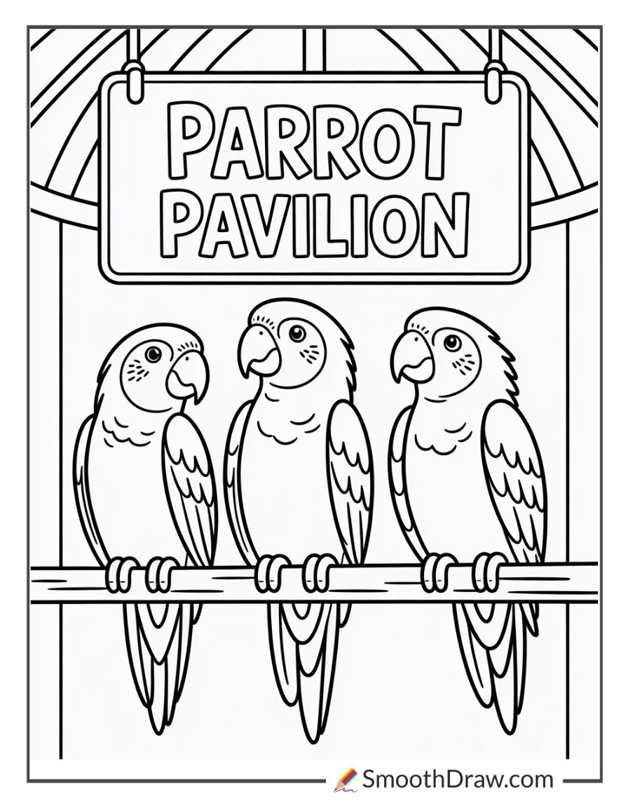 Parrots Perched In Zoo Aviary