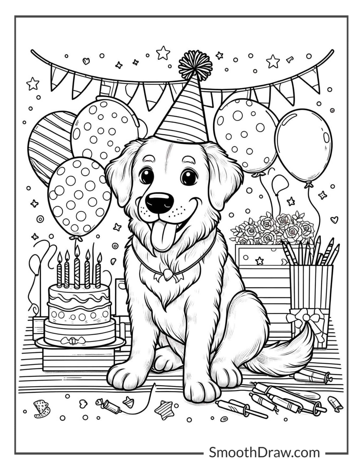 Party dog ​​coloring page