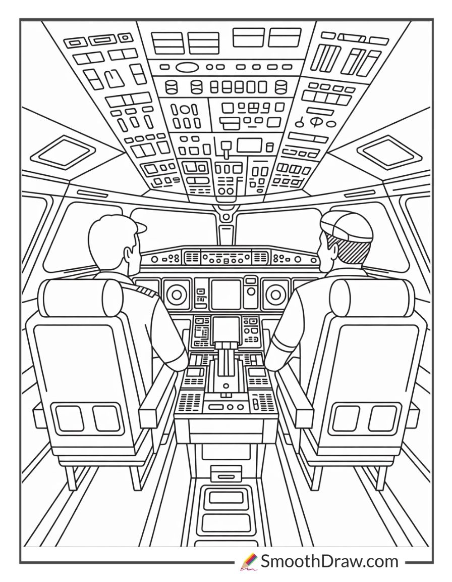 Pilot And Co Pilot In Cockpit Coloring Sheet