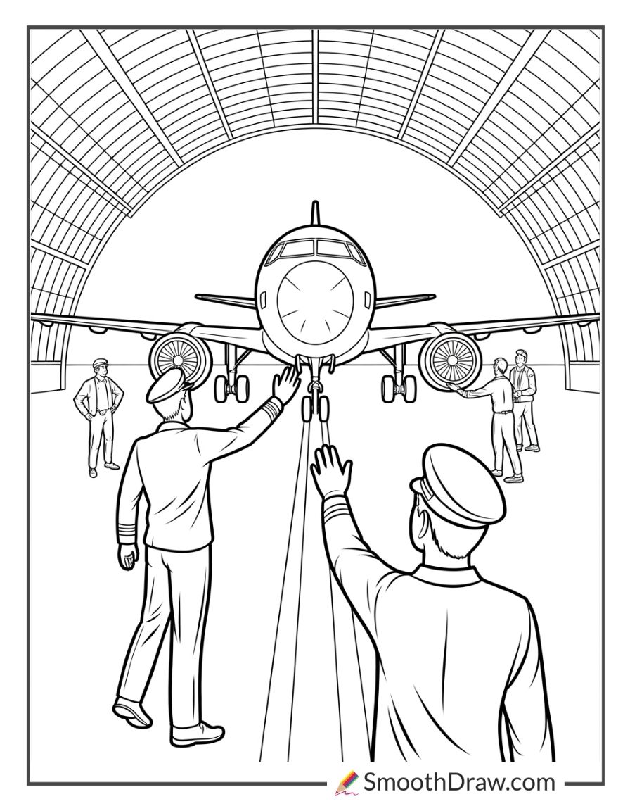 Pilot Guiding Plane Into Hangar