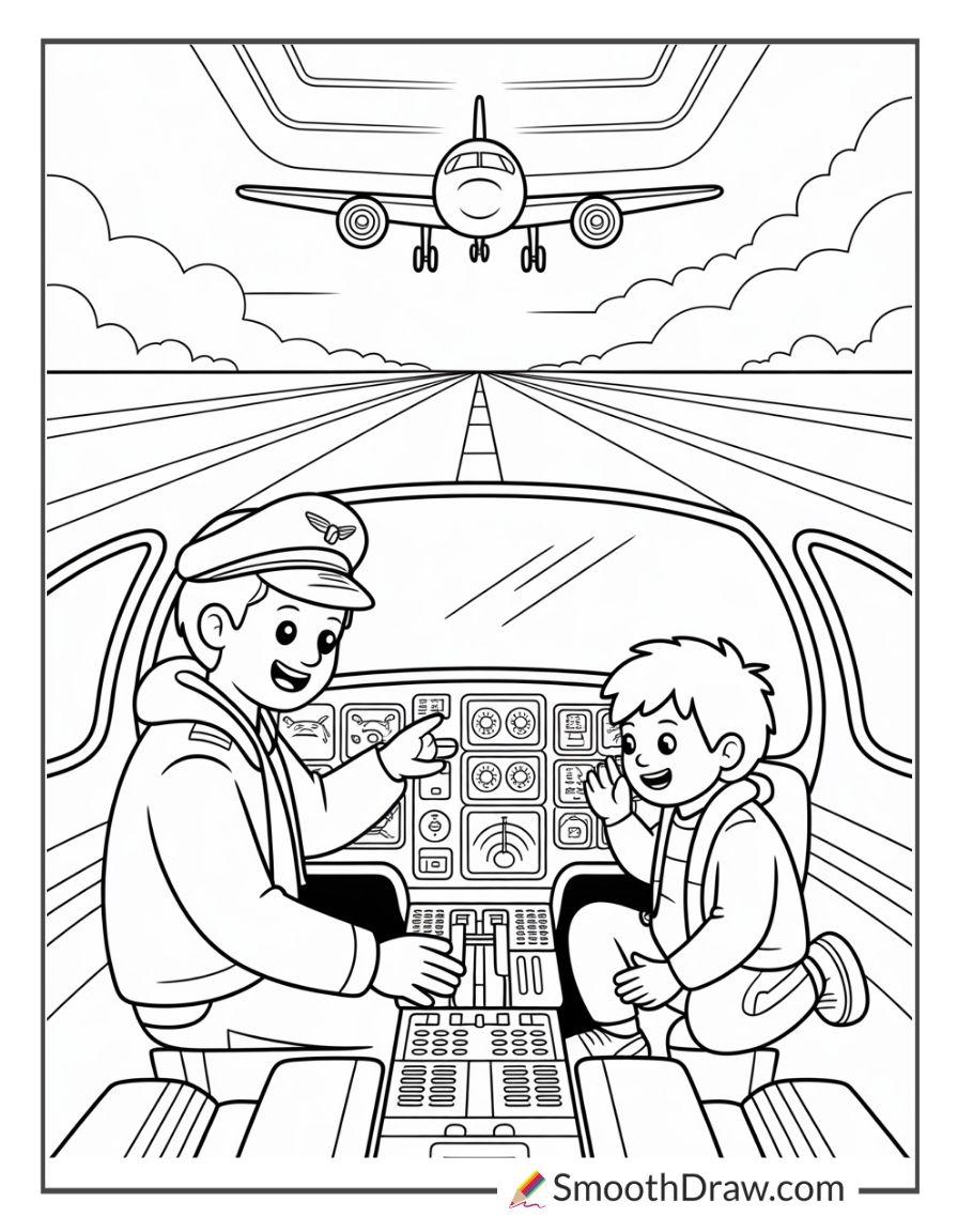 Pilot Helping Child Explore Airplane