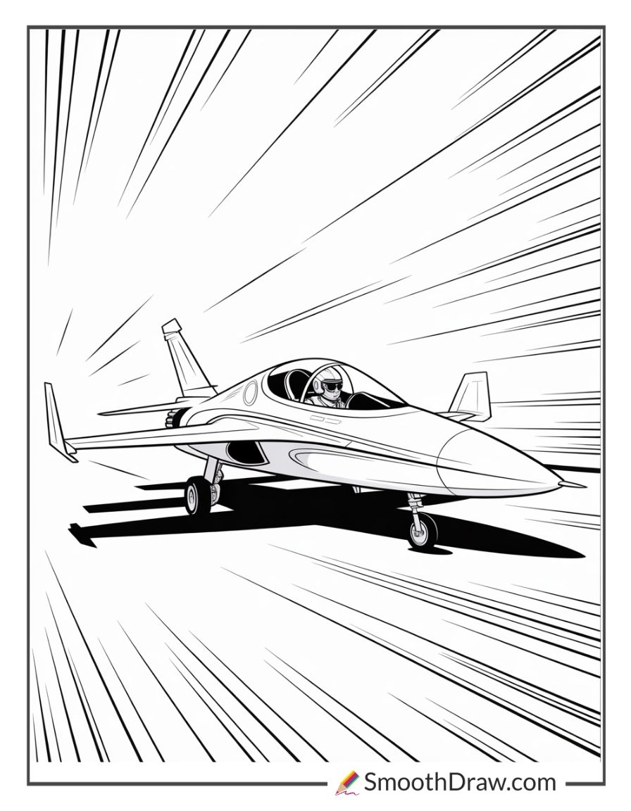 Pilot In A Racing Jet For Coloring