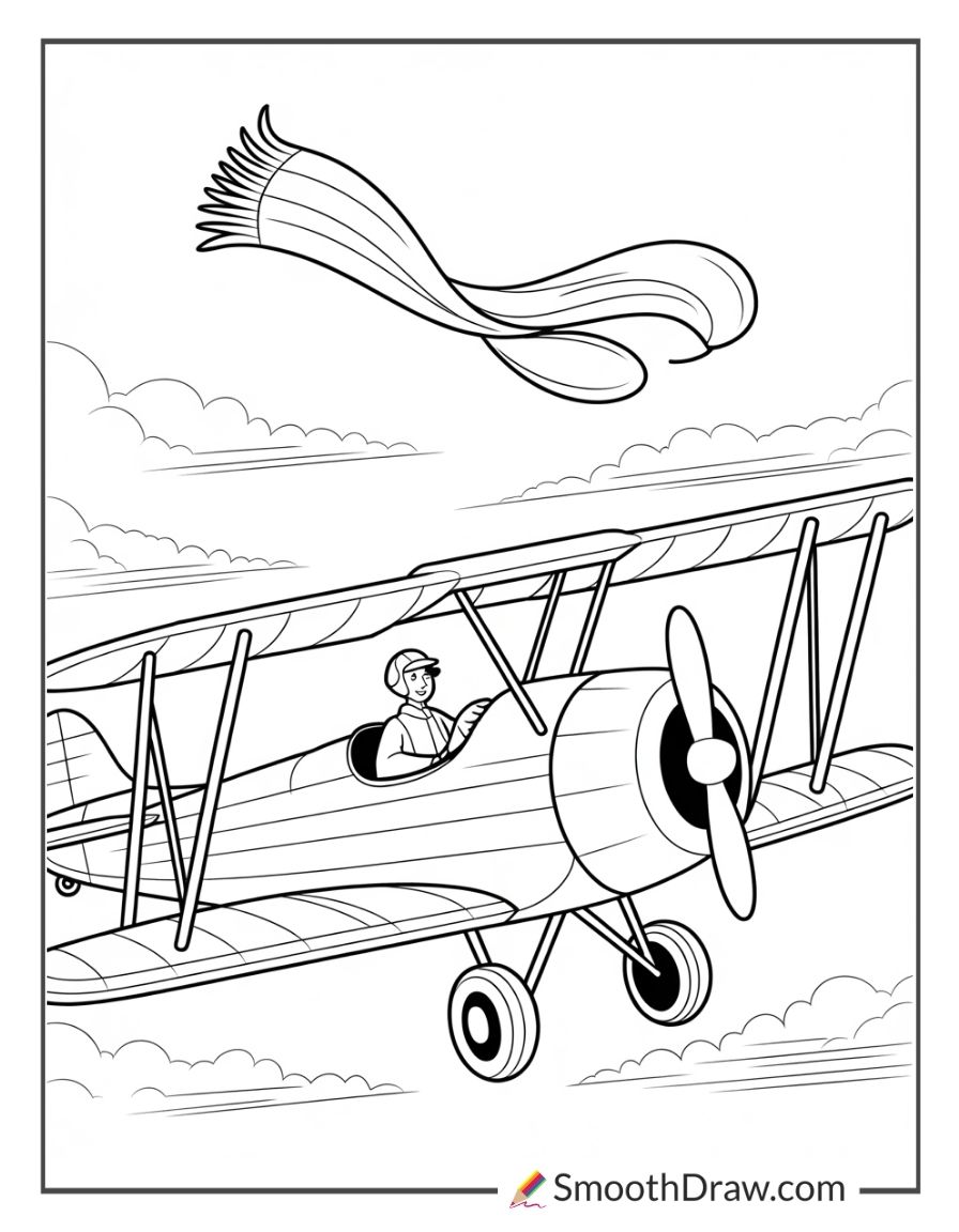 Pilot In Open Cockpit Biplane