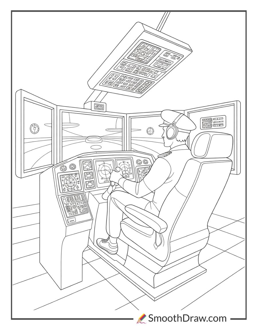 Pilot In Training Simulator Coloring Page