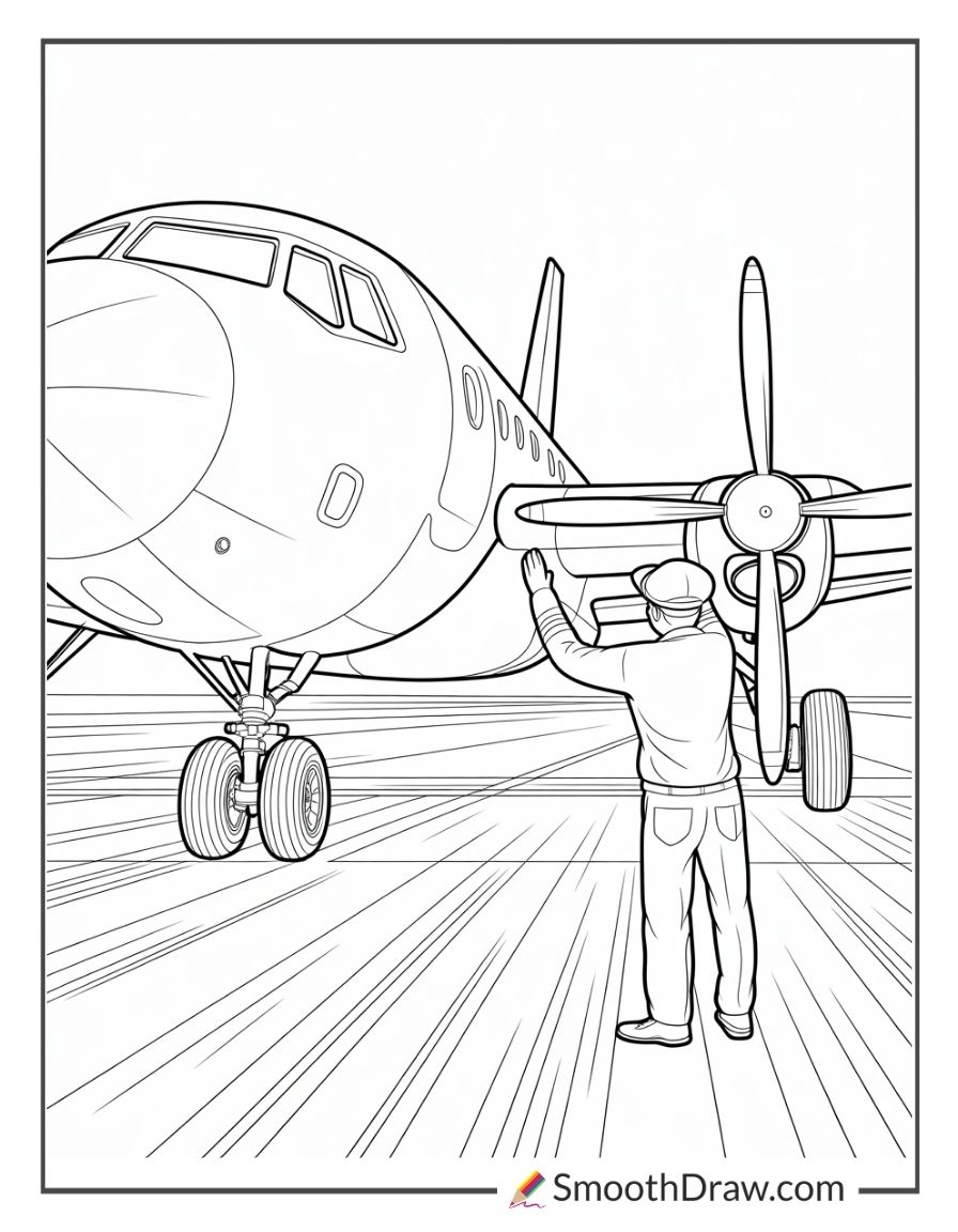 Pilot Inspecting Airplane Before Flight