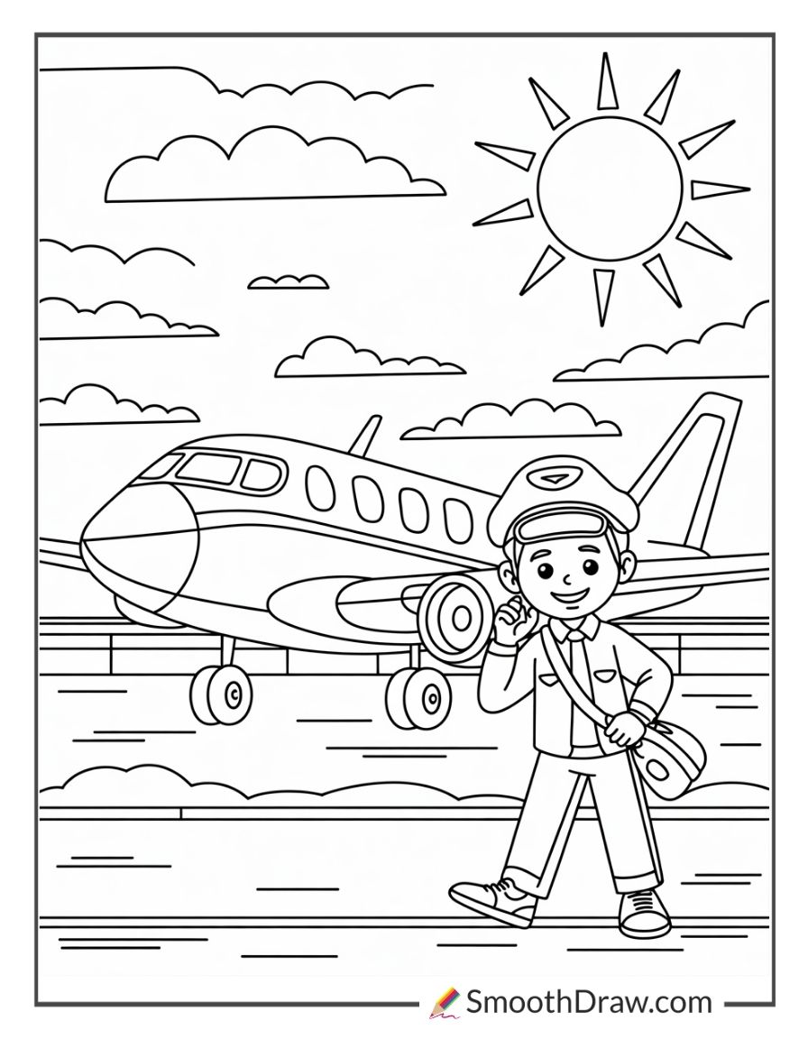 Pilot Preparing For Takeoff Coloring Page