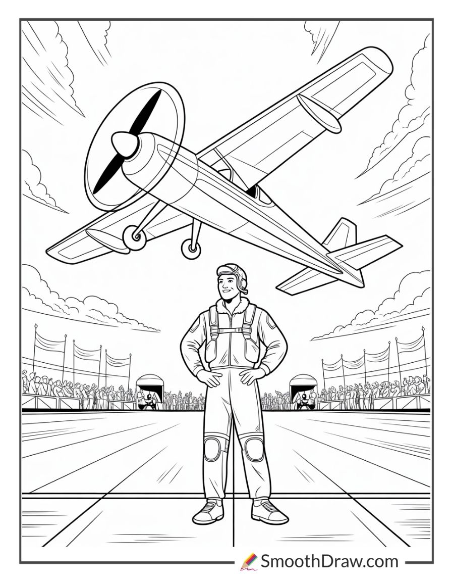 Pilot Ready For Aerial Show Coloring Sheet