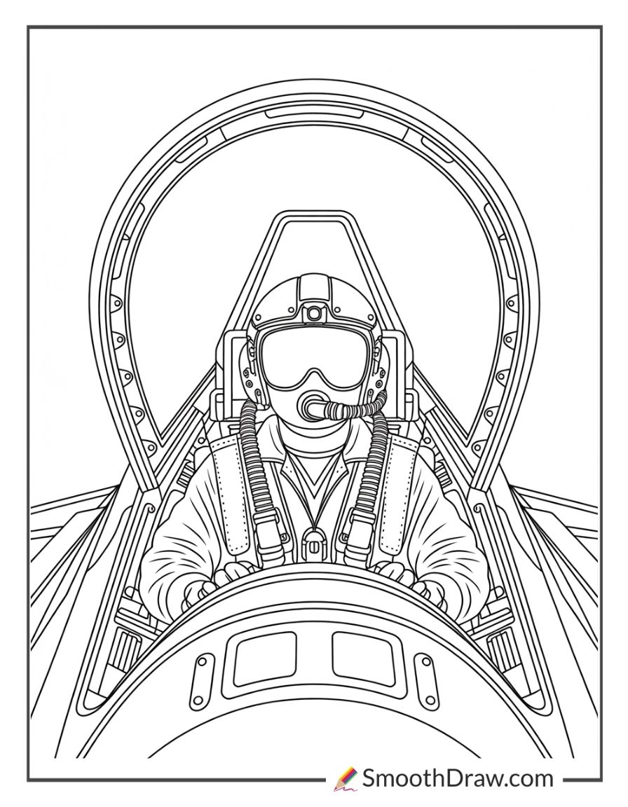 Pilot Sitting In Fighter Jet Cockpit
