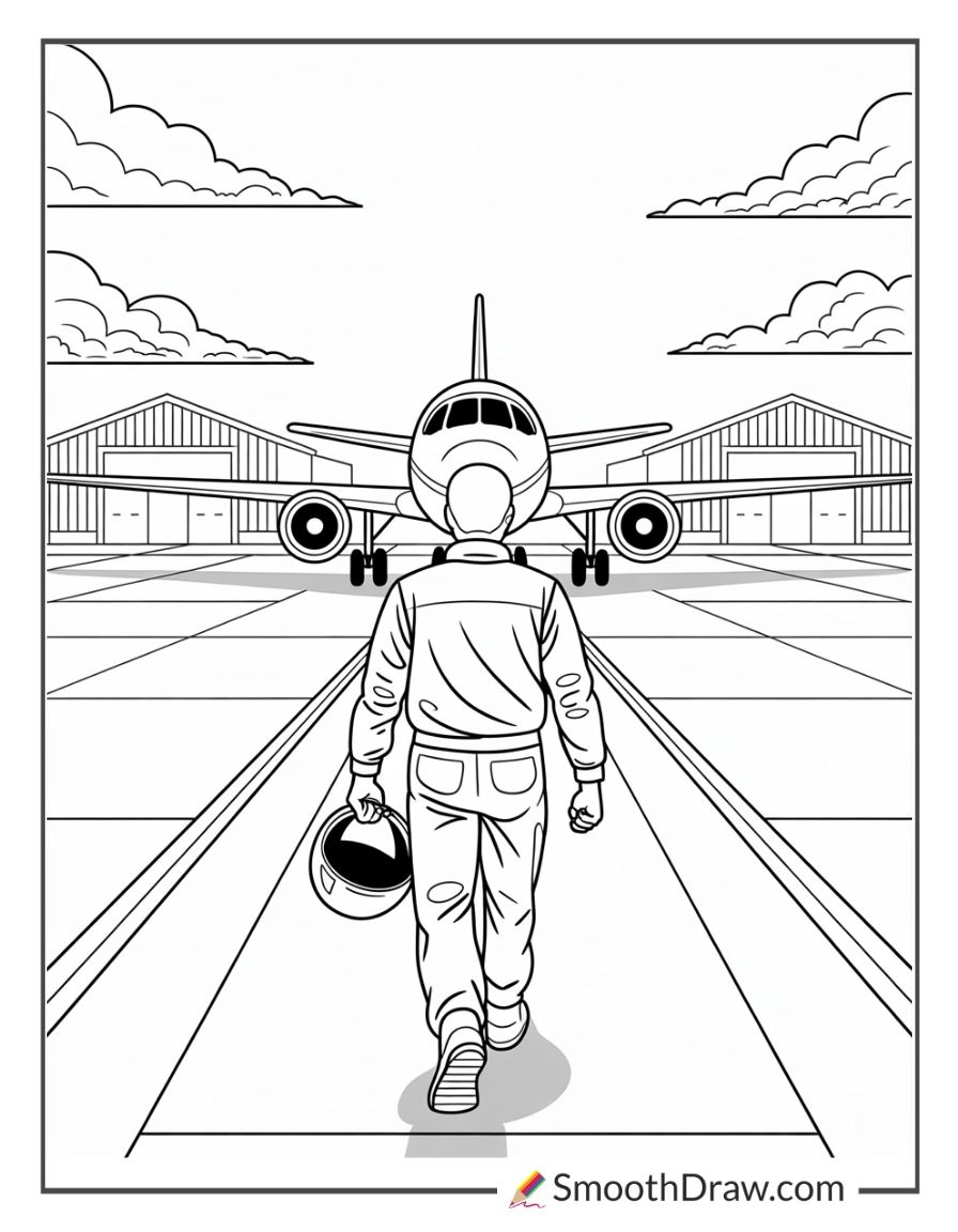 Pilot Walking Across Runway