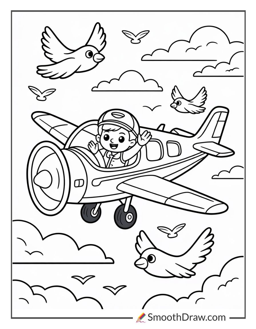 Pilot Waving From Cockpit Window Coloring Page