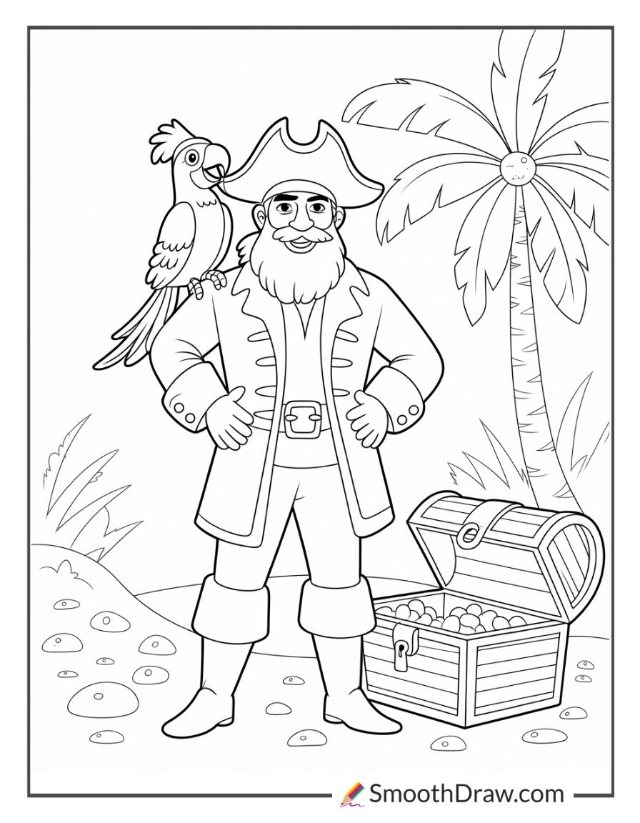 Pirate with a talking parrot