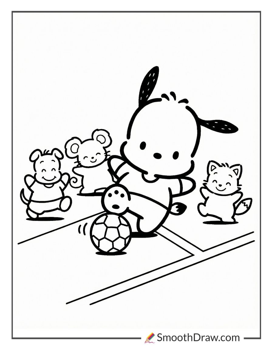 Pochacco Playing Soccer With Friends