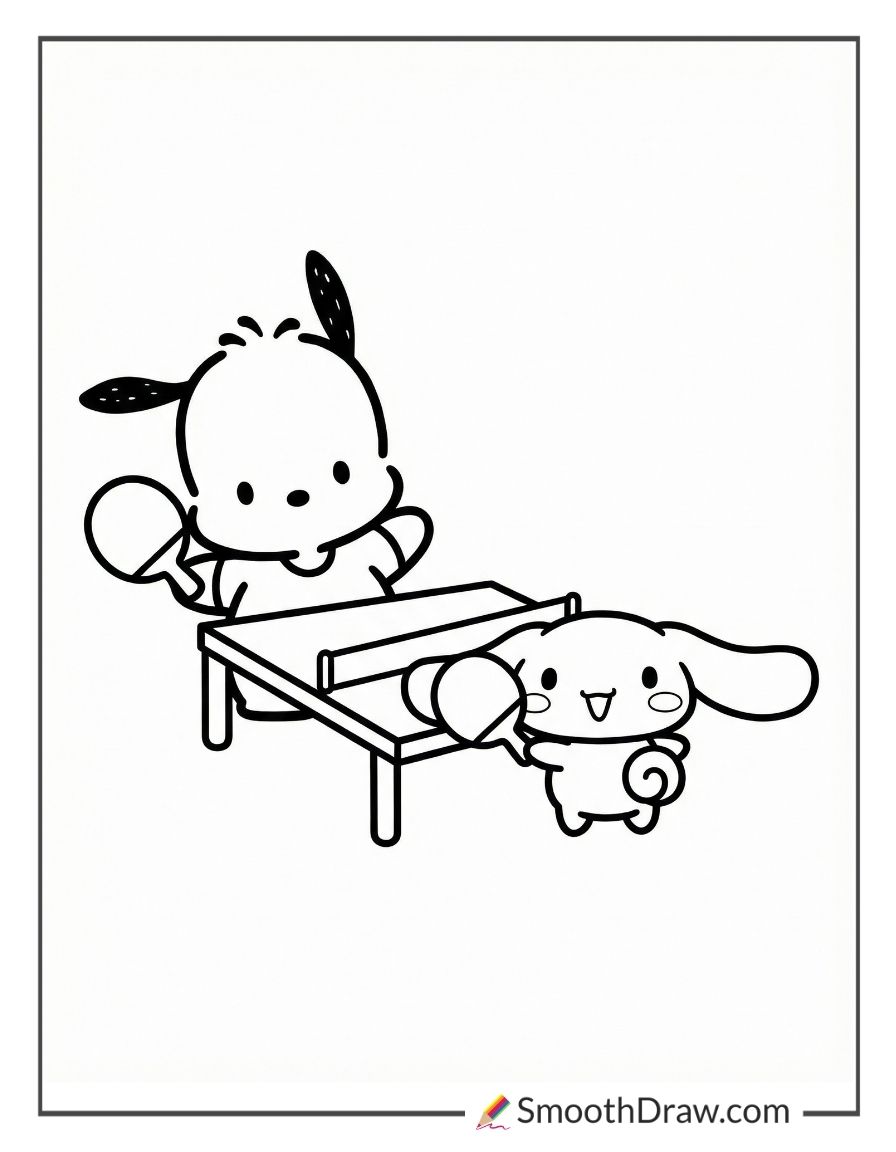 Pochacco Playing Table Tennis With Cinnamoroll