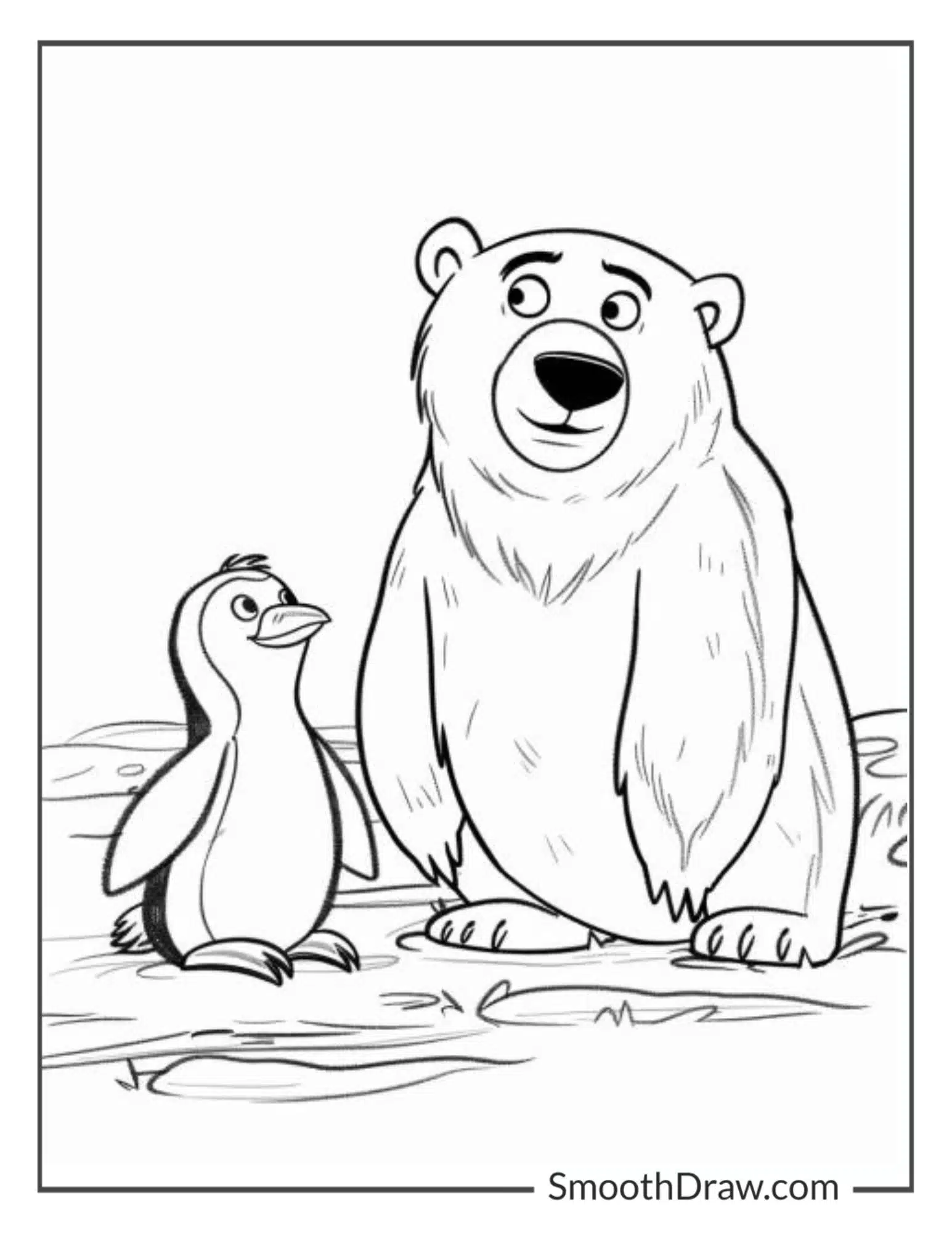 Polar Bear and Penguin Coloring Page
