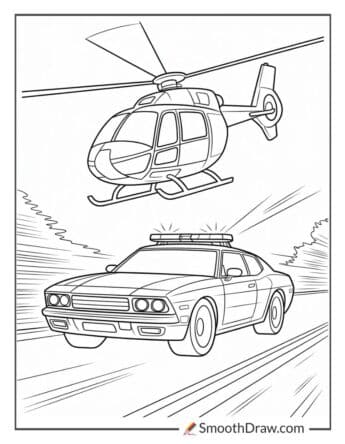 Police helicopter chasing speeding car