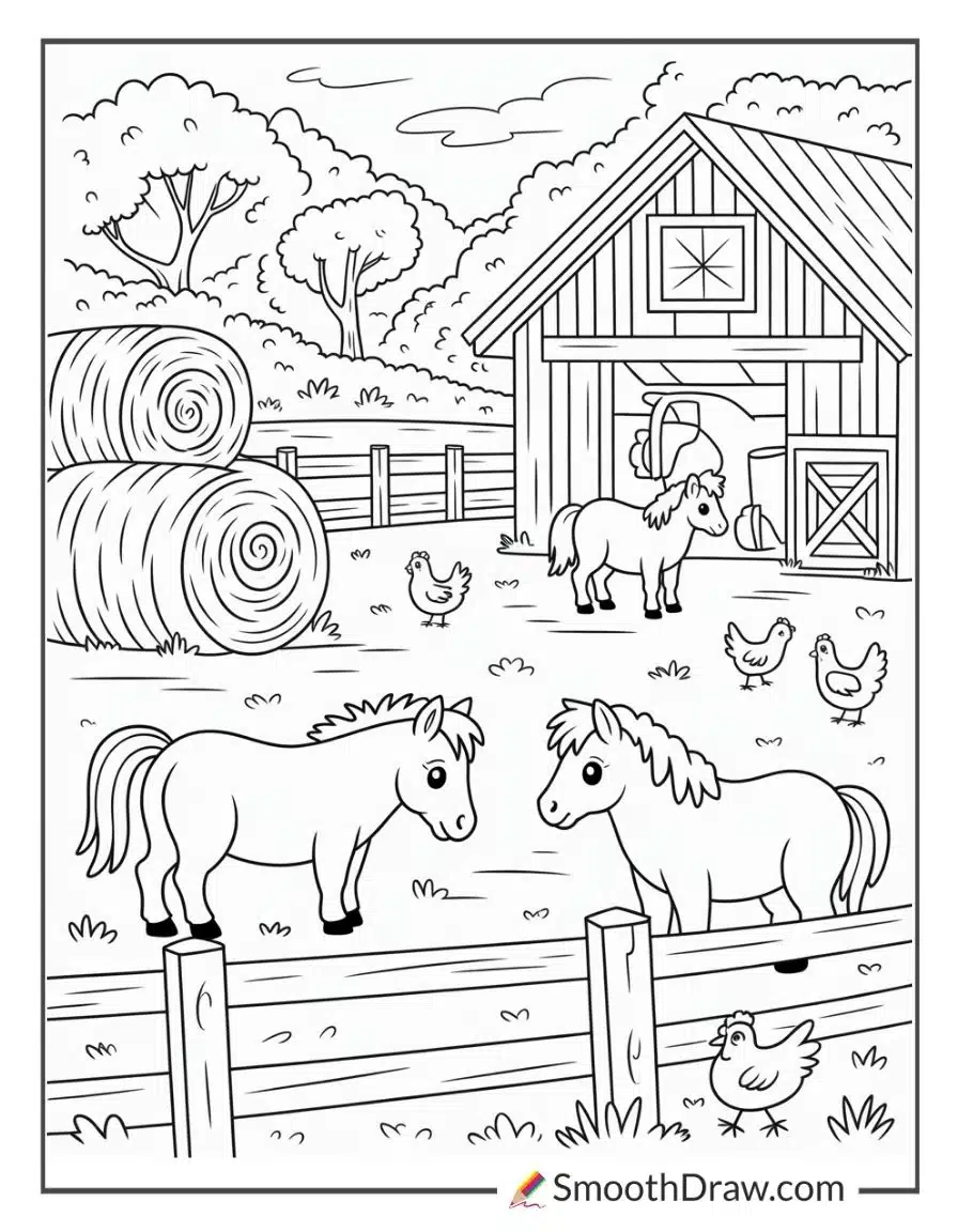 Ponies Near A Cozy Stable