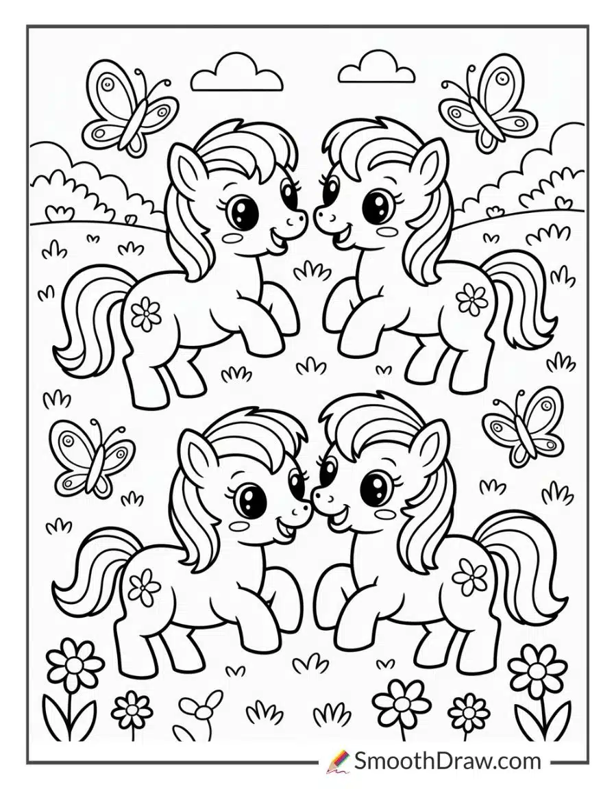 Ponies Playing In The Meadow