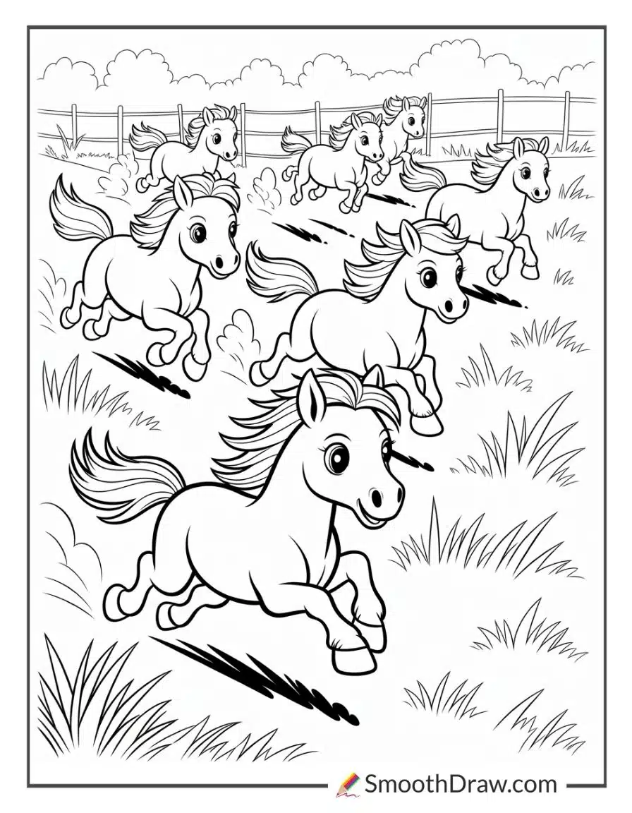 Ponies Racing Across The Pasture