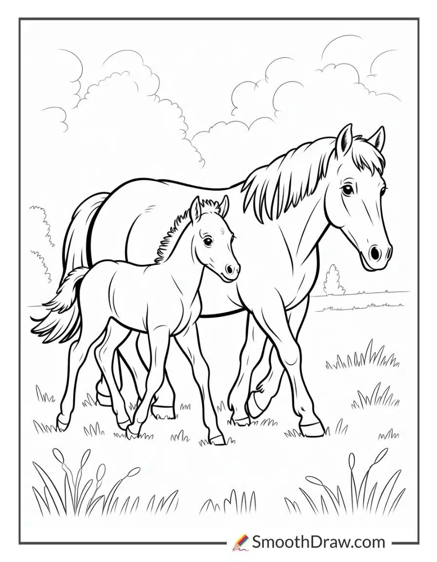 Pony And Foal Walking Together