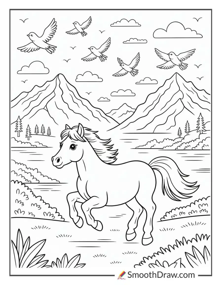 Pony Galloping By The Mountains