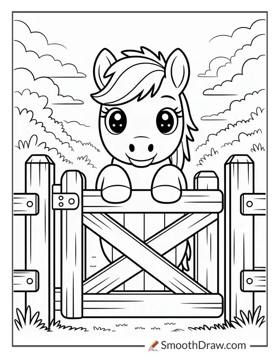 Pony Looking Over A Wooden Gate