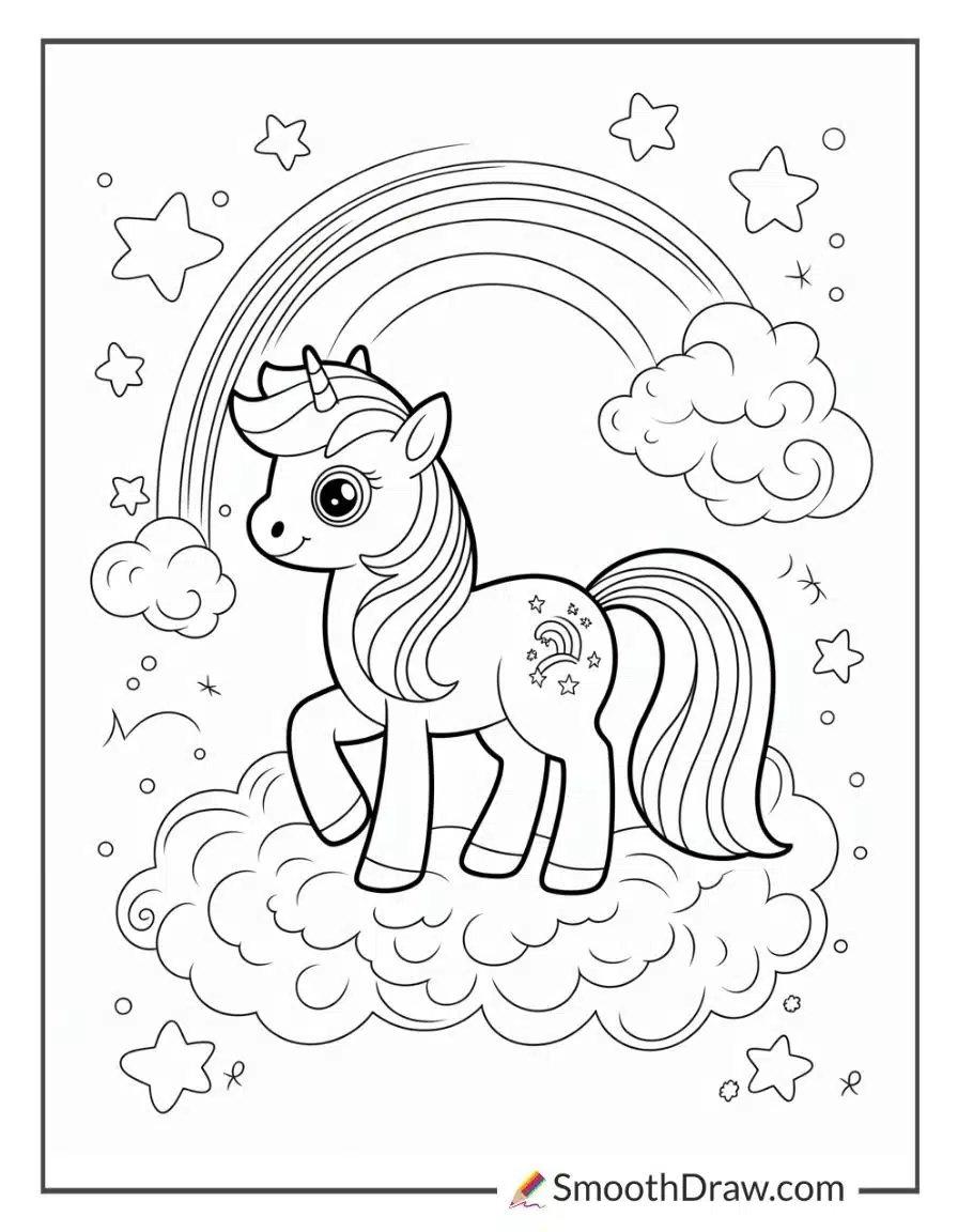 Pony With Rainbow Tail For Coloring