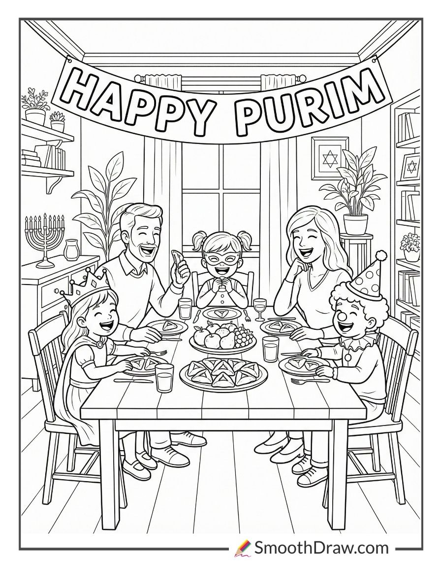 Purim Family Celebration Coloring Pages
