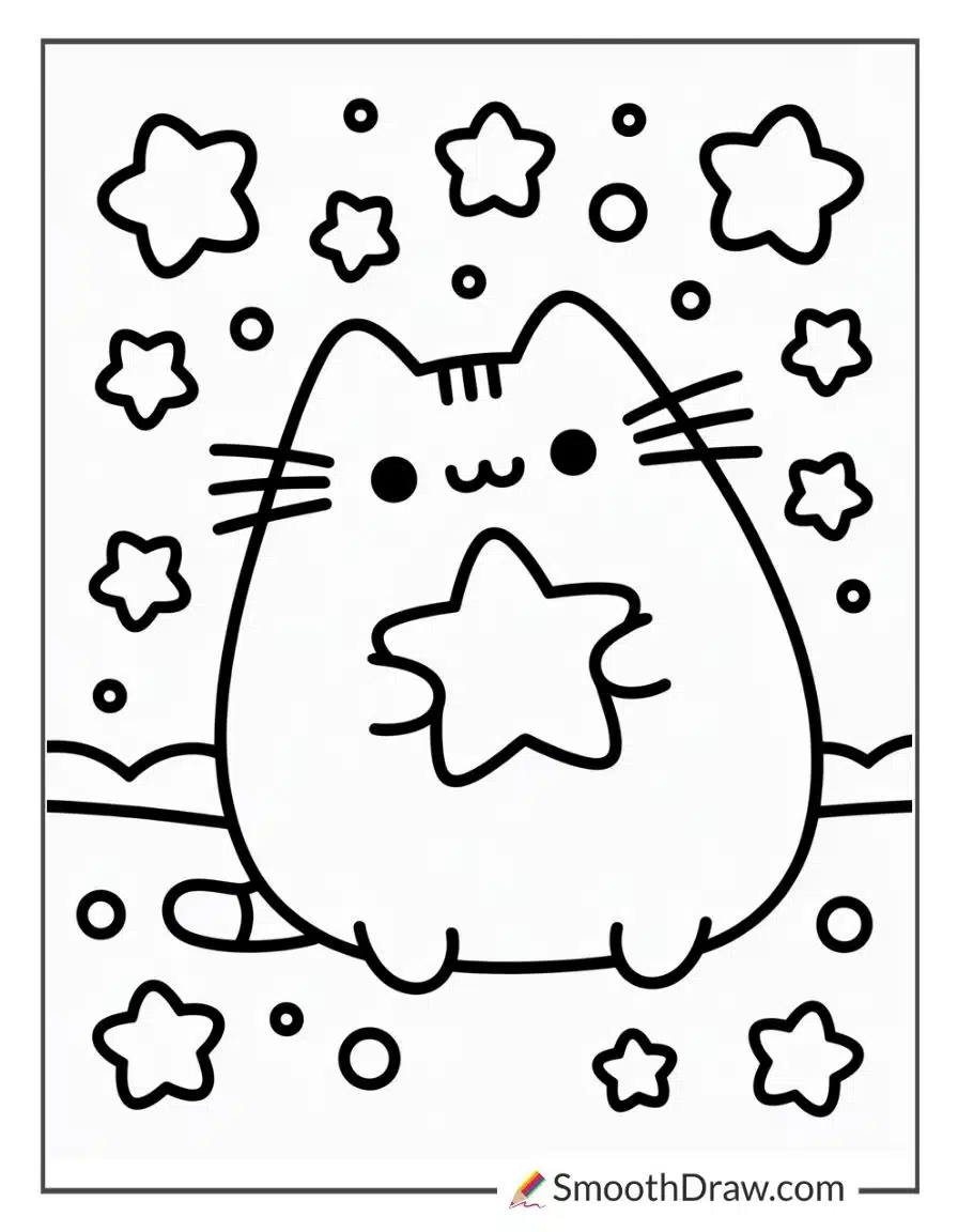 Pusheen Holding A Star Coloring Sheet