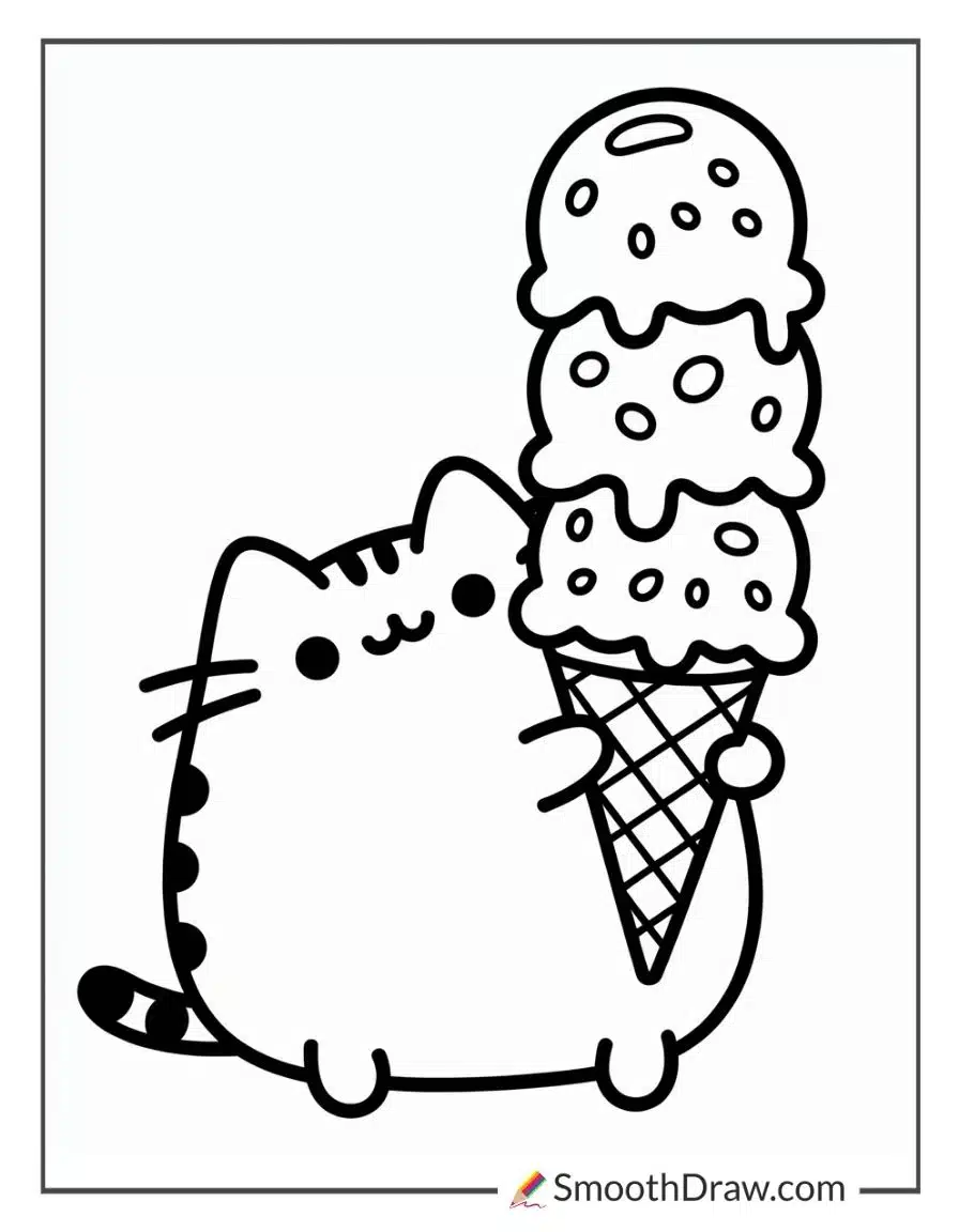 Pusheen With An Ice Cream Cone For Coloring