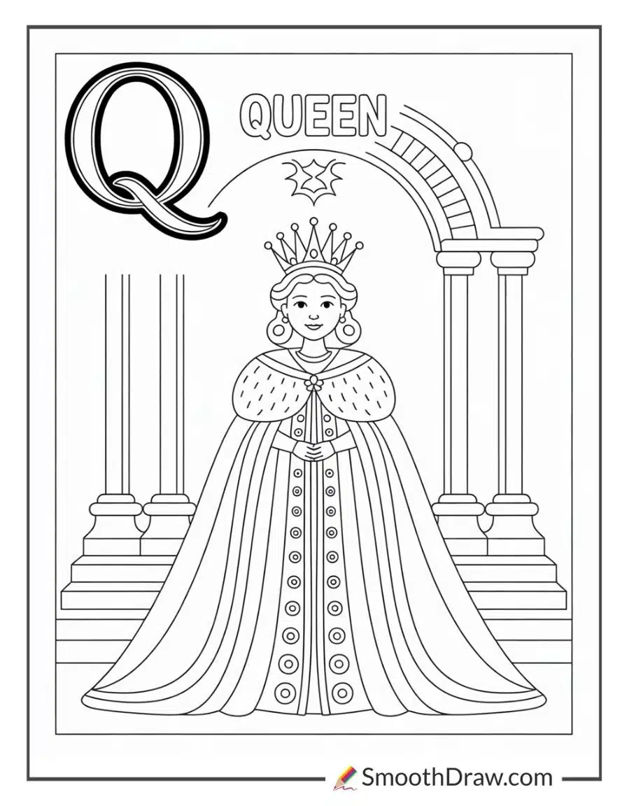 Q For Queen Alphabet Coloring Sheet