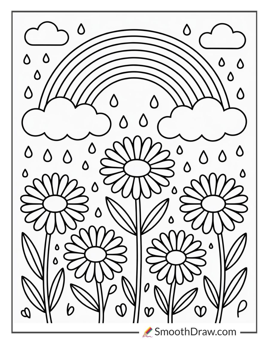 Rainy Day With Blooming Daisies