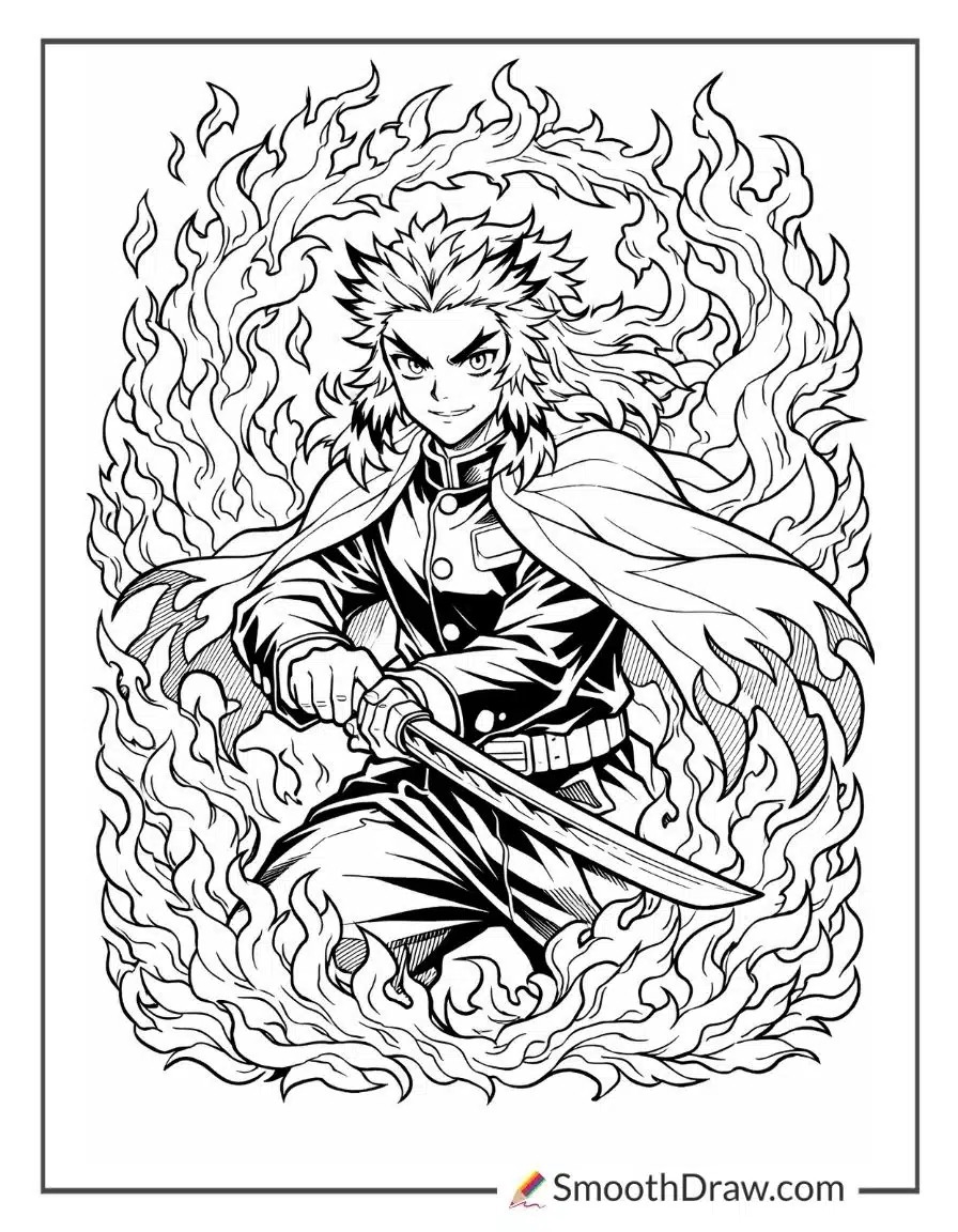 Rengoku Surrounded By Blazing Flames