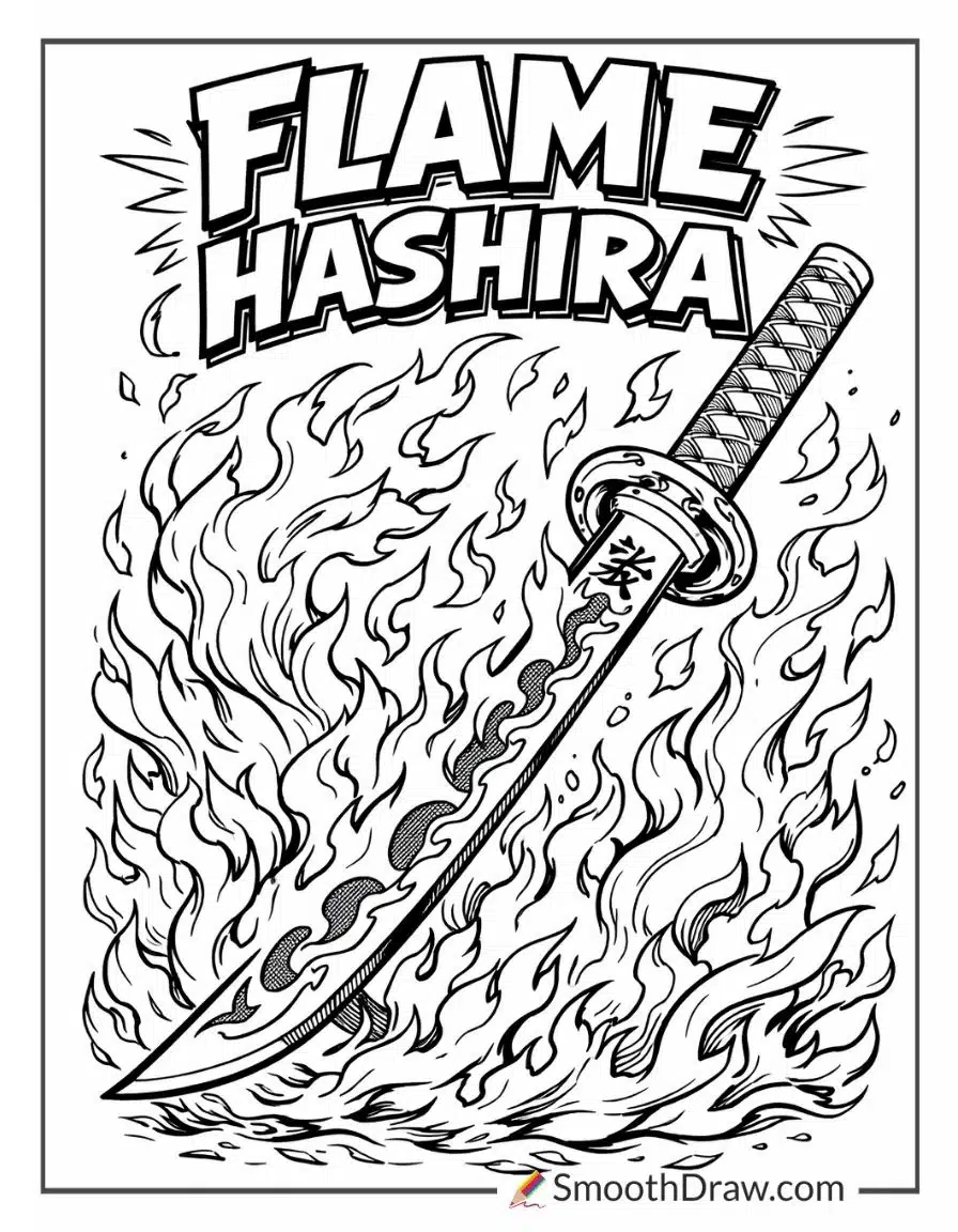 Rengokus Fiery Sword For Coloring