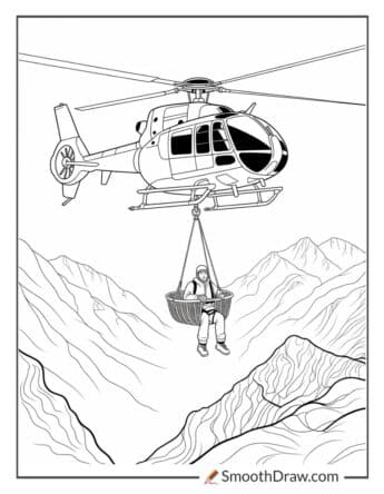 Rescue helicopter carrying injured climber