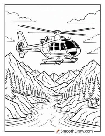 Rescue helicopter flying over mountains