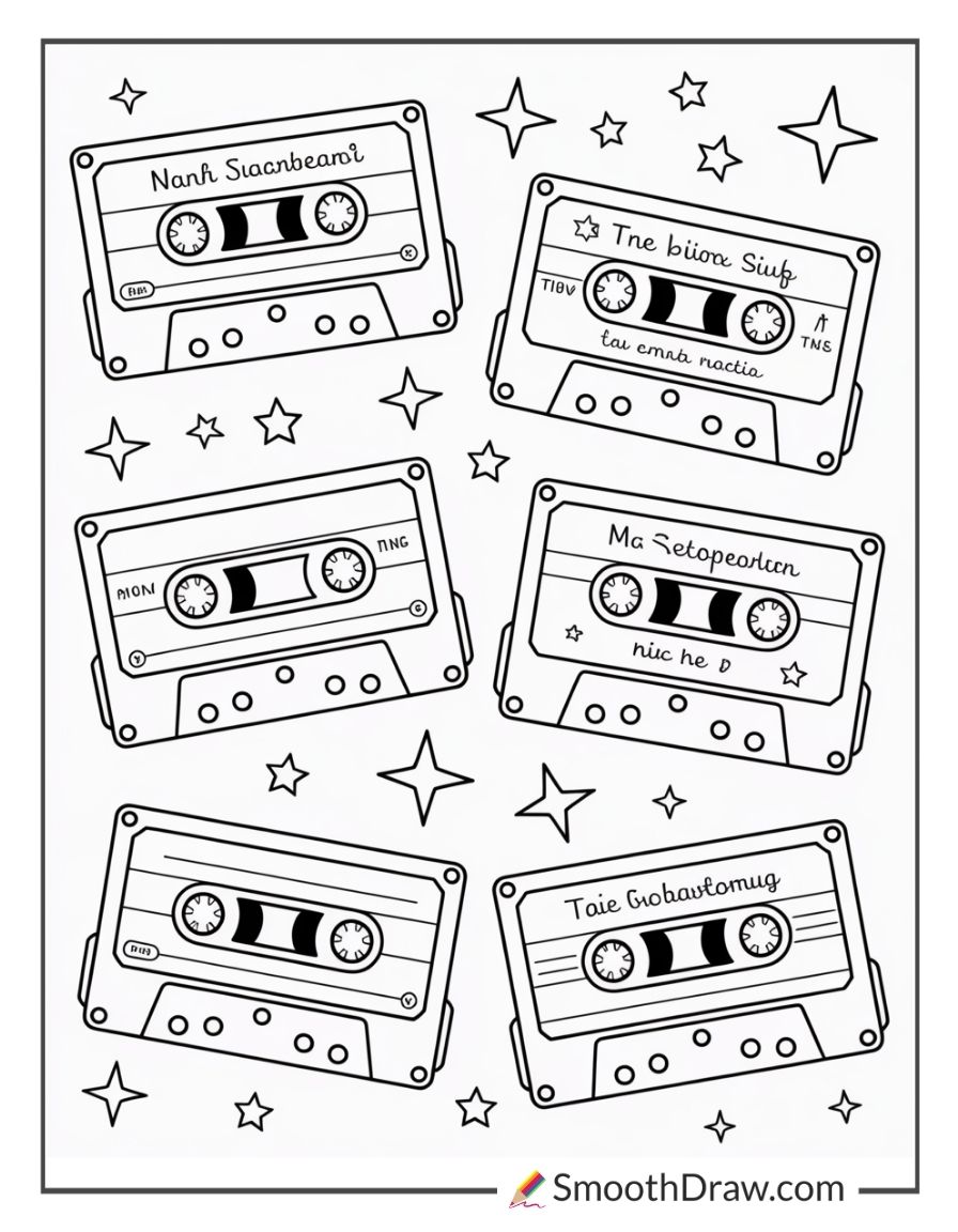 Retro Cassette Tape Coloring Page