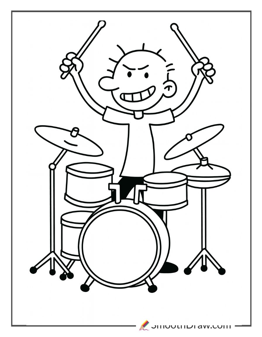 Rodrick Playing Drums Coloring Sheet