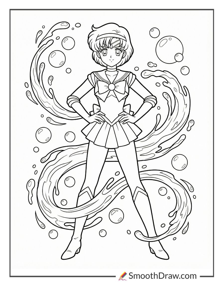 Sailor Mercury Casting A Water Spell