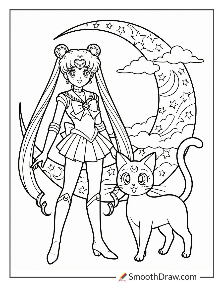 Sailor Moon And Luna Coloring Page
