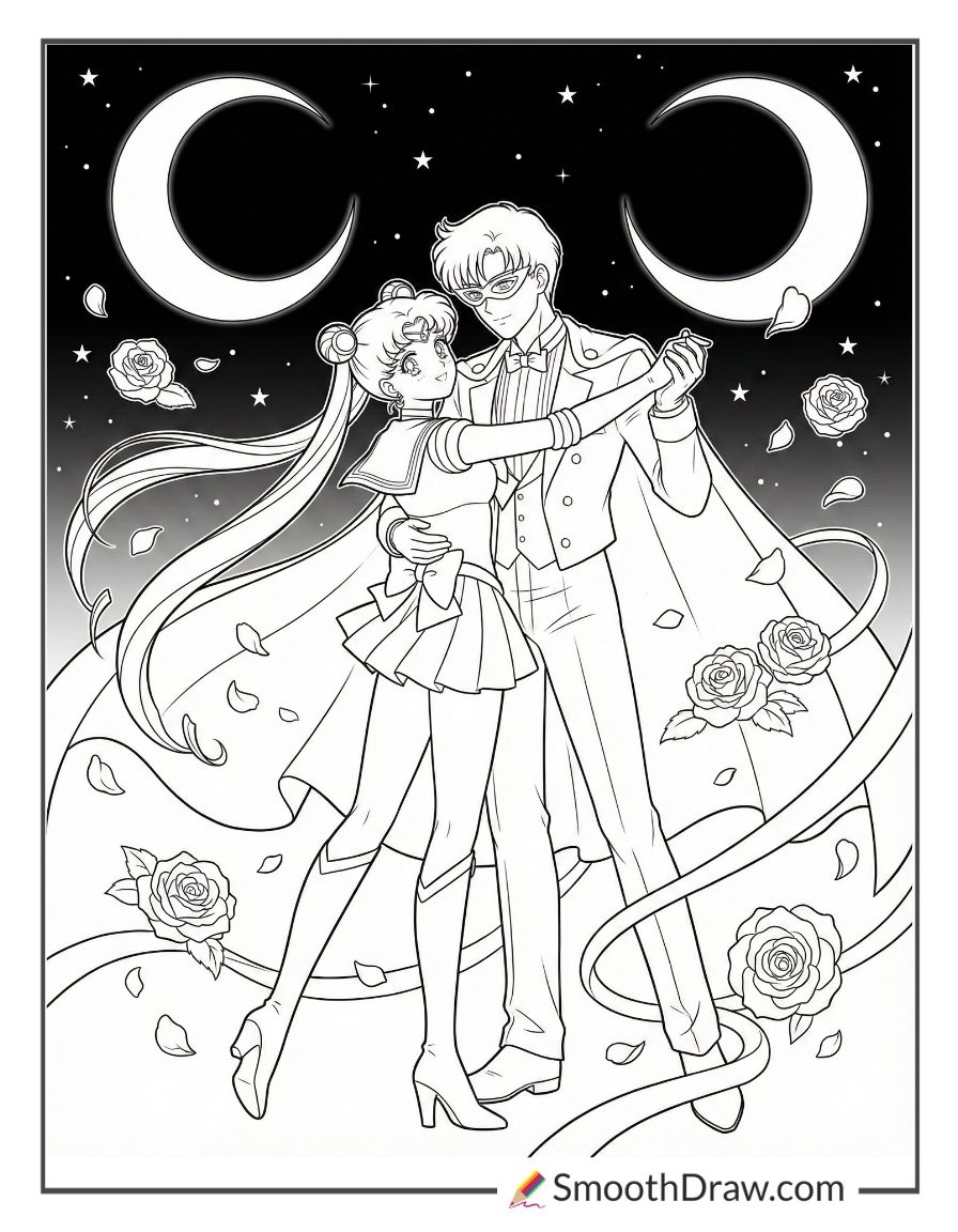 Sailor Moon And Tuxedo Mask Dancing