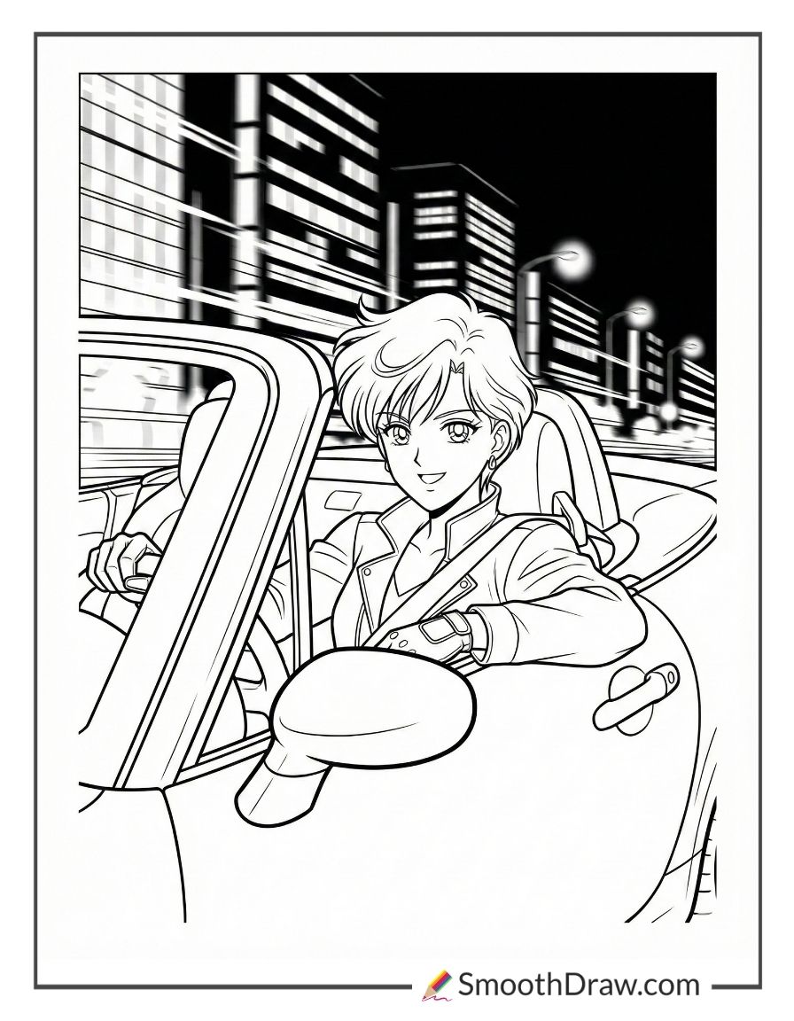 Sailor Uranus Driving Her Sports Car