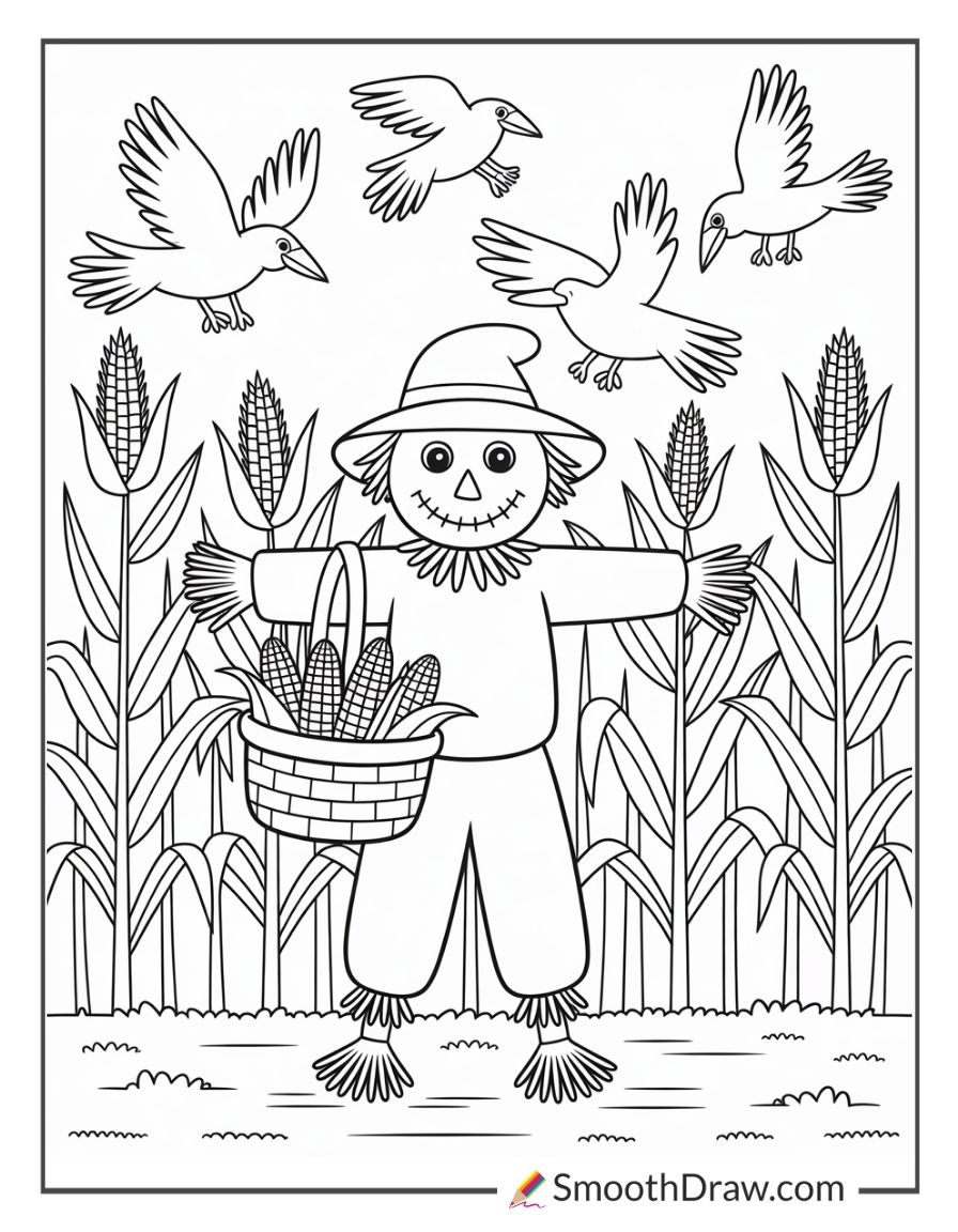 Scarecrow Holding A Basket Of Corn